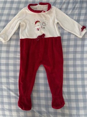 Festive Santa Footed One-Piece for Babies - Red & White